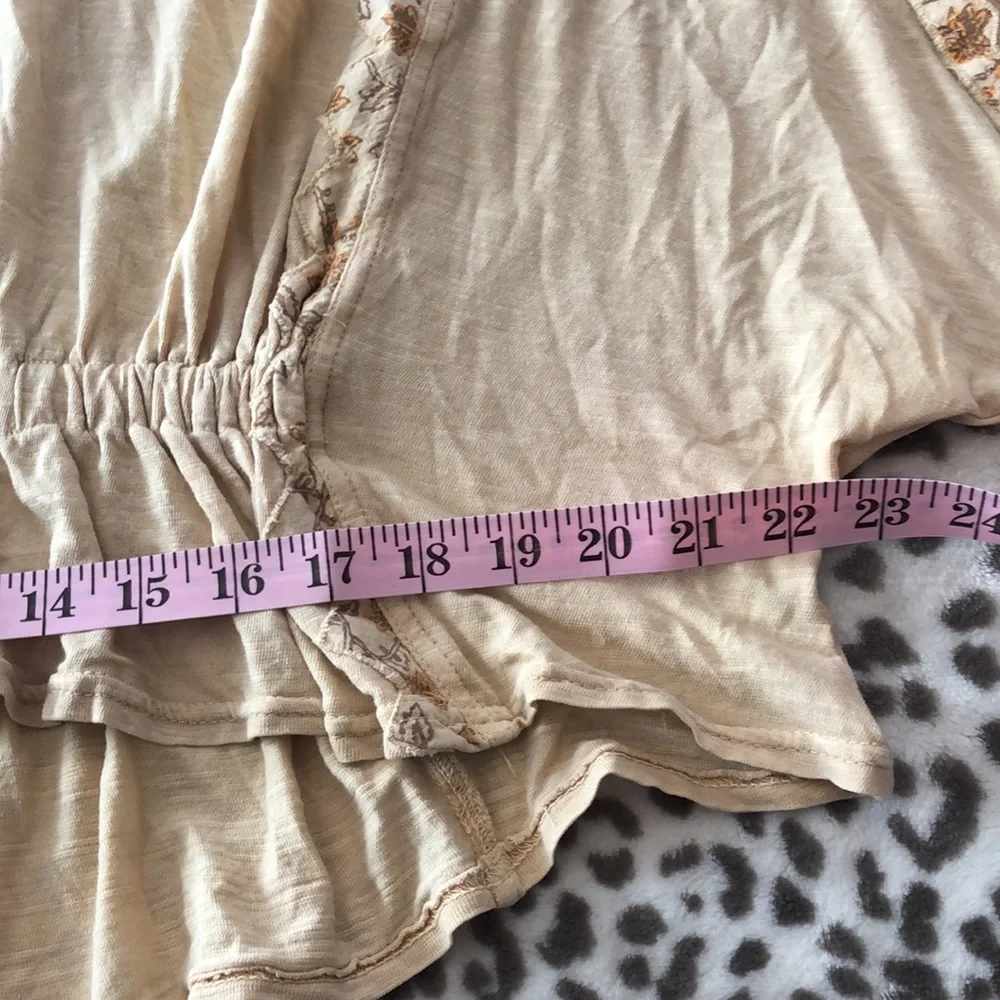 Free People Throwback Embroidered Volume Sleeve Top in Sand Combo Size Medium